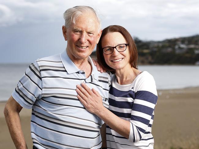 Dirk Simons, 79, of Blackmans Bay, suffered a heart attack and was saved by walkers, including nurse Tanja Andrews who performed CPR. Picture: ZAK SIMMONDS