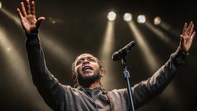 Kendrick Lamar shows how to do live hip-hop properly. Picture: Mark Stewart.