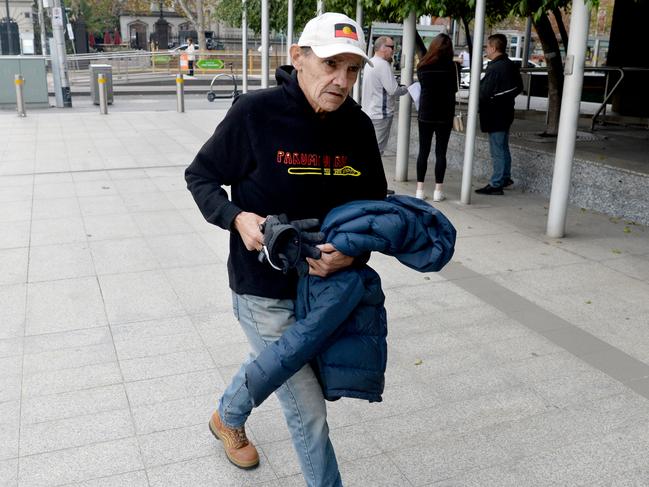 Robbie Thorpe arrives at the Federal Court for his case against Melbourne City Council. Picture: Andrew Henshaw