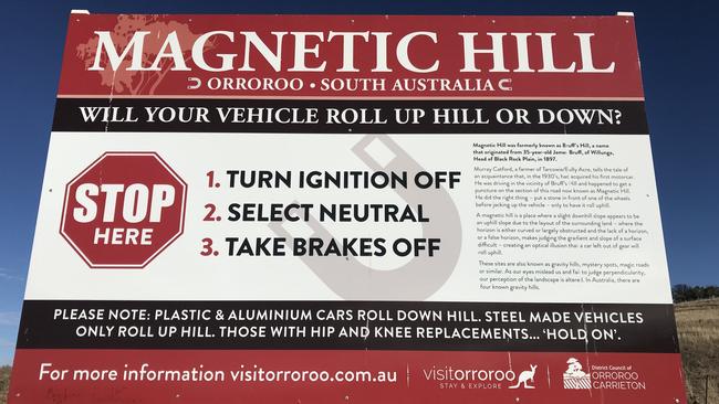 Instructions for making your car roll uphill at Magnetic Hill, maybe. Picture: Brad Crouch