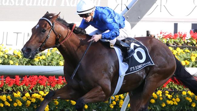 It's Somewhat ridden by Zac Purton wins The Star Doncaster Mile race during The Championships Day 1 at Randwick Racecourse in Sydney, Saturday, April 1, 2017. (AAP Image/David Moir) NO ARCHIVING, EDITORIAL USE ONLY