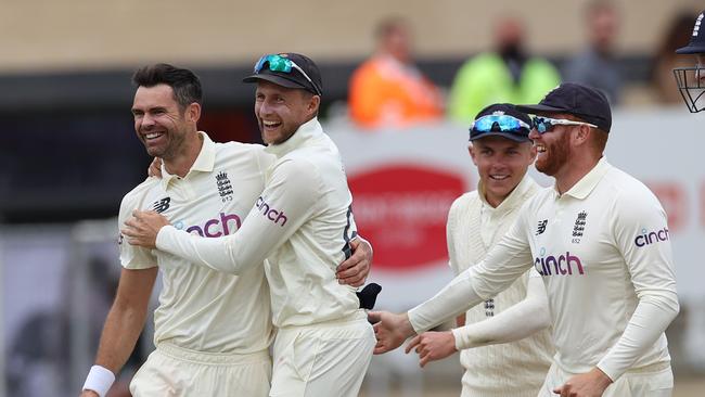 James Anderson of England celebrates taking the wicket of Virat Kohli. Photo by Eddie Keogh/Getty Images