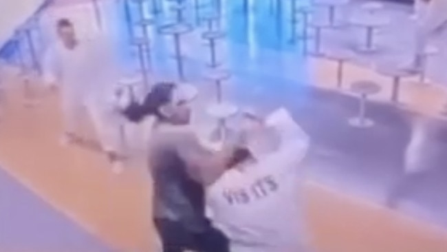 A still image from the footage of Ali “Ay Huncho” Younes and Sesita “Radistarz” Lyzwa in a prison brawl at Parklea Correctional Centre last year. Picture: Supplied