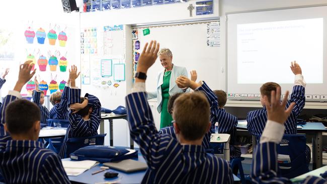 Julie Quinn at front of class at St. Josephs, Nudgee. Picture: David Kelly