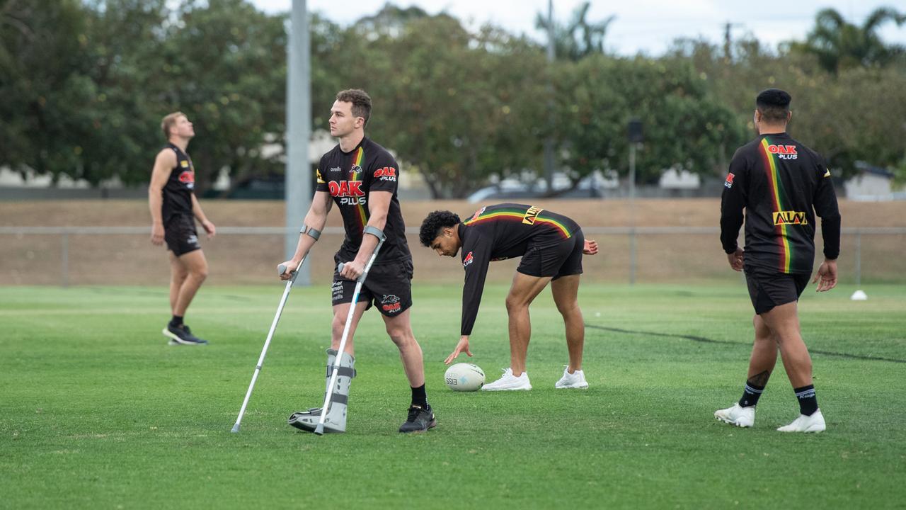 Dylan Edwards was seen on crutches in the lead-up to the grand final. Picture: Brad Fleet