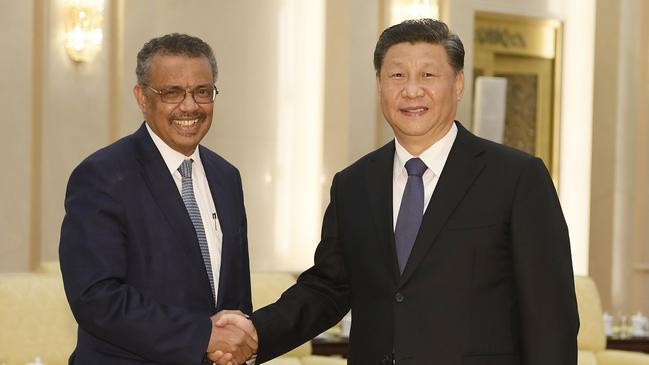 Tedros Adhanom Ghebreyesus meets Xi Jinping before a meeting in Beijing on January 28. Picture: AFP