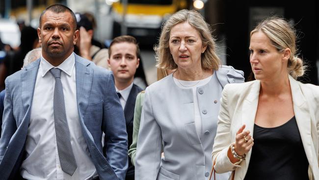 Beale with Margaret Cunneen SC (centre) and his wife Maddi during the court case. Picture: NCA NewsWire / David Swift