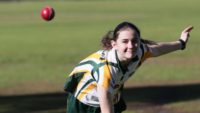 JSS winner Jade Errington, 12, who regularly plays against older boys and has represented the NSW female U17 indoor cricket team, pictured in training in the nets. Picture: Ian Svegovic