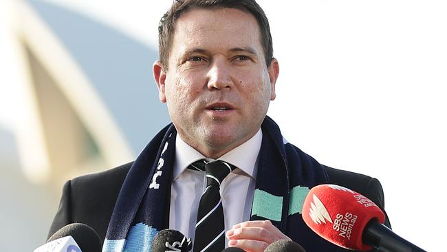 SYDNEY, AUSTRALIA - JUNE 26: Football Federation Australia Chief Executive Officer James Johnson speaks to the media during a media opportunity following the successful bid for Australia & New Zealand to host the 2023 FIFA Women's World Cup, at Hickson Road Reserve, The Rocks on June 26, 2020 in Sydney, Australia. (Photo by Mark Metcalfe/Getty Images)