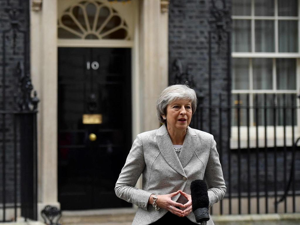 Theresa May speaks to the media outside 10 Downing Street on Thursday, November 22 following the announcement of a draft deal on post-Brexit trade ties with the EU. Picture: Ben Stansall/AFP