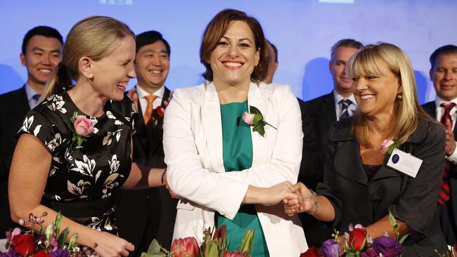 The official signing of an agreement between Wanda Ridong Group and Brookfield Multiplex to construct the $1 billion Jewel hotel development in Surfers Paradise. Minister for Tourism Kate Jones, Acting Premier Jackie Trad, Deputy Gold Coast Mayor Donna Gates. Photo: Jerad Williams