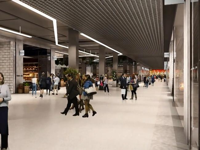 Artist impressions of the pedestrian link between Castle Towers and the Sydney Metro station at Castle Hill.