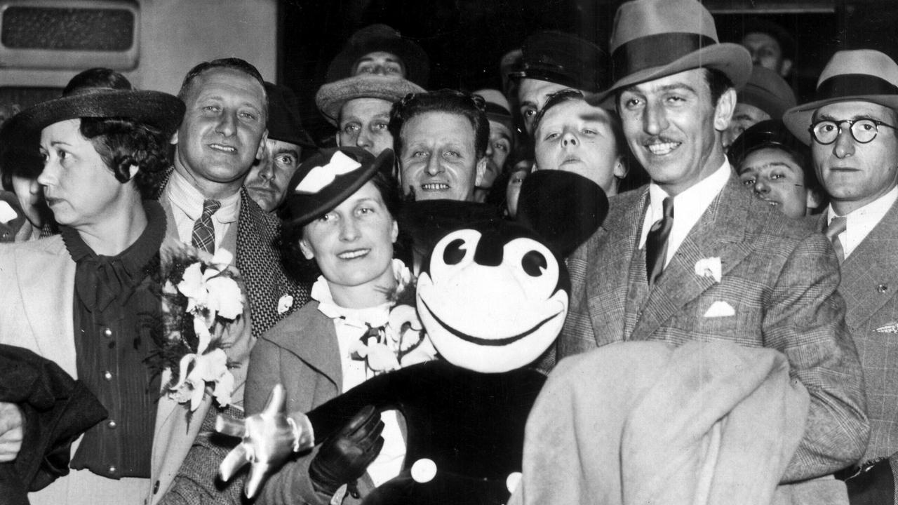 Walt Disney and his wife Lillian in London with a Mickey Mouse doll in 1938. Picture: supplied