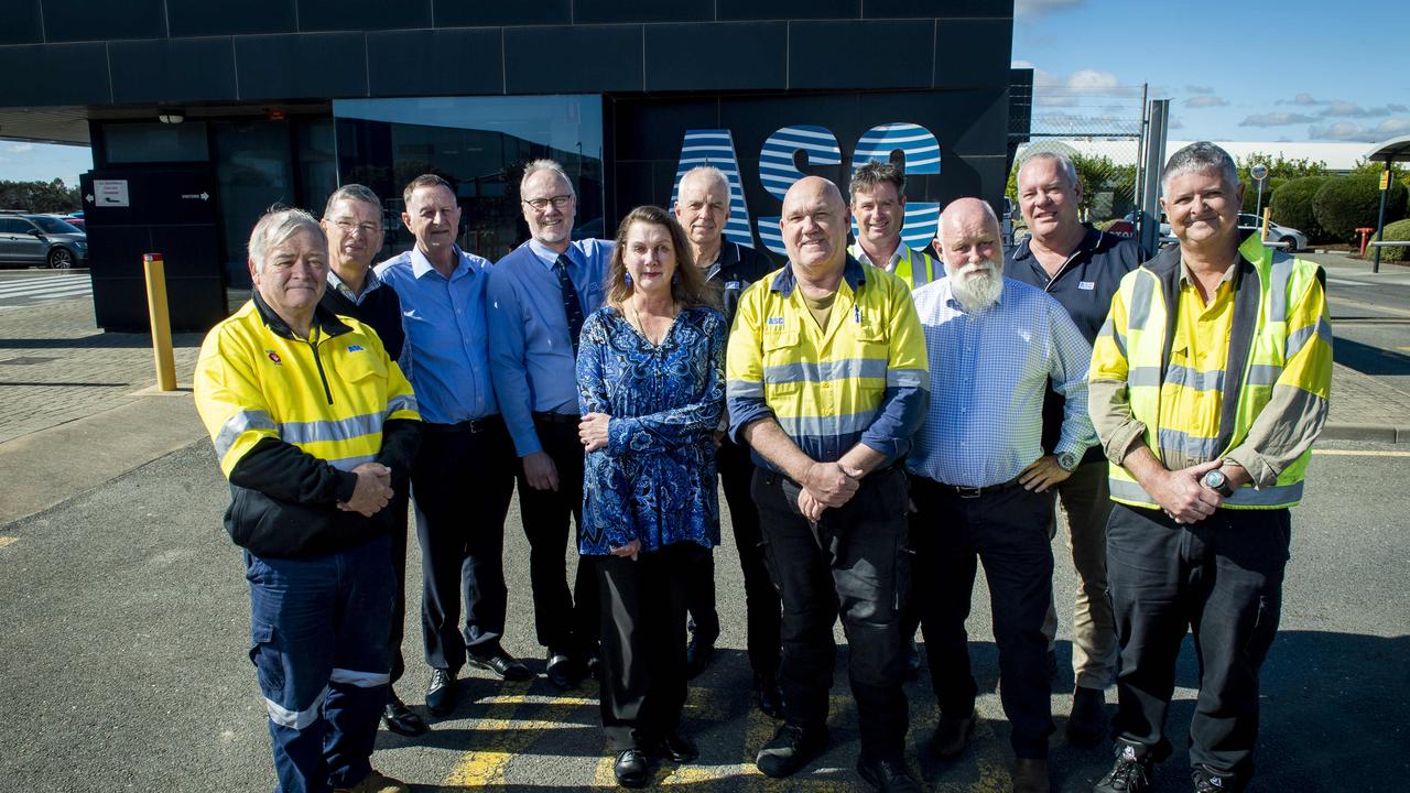 These ASC workers have all stayed with the company for more than 30 years: Peter, Steve, Mark, Lars, Dana, Roman, Matthew, Scott, Gordon, Darren and Craig. Picture: Mark Brake