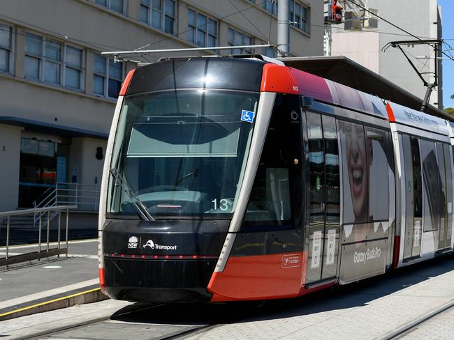 SYDNEY, AUSTRALIA - NewsWire Photos, NOVEMBER, 06, 2021: Trams are seen at the  Central Station Light Rail stop in Sydney.  Twelve trams that service the city's Inner West were found to have serious cracks and as a result have been decommissioned for up to 18 months. Picture: NCA NewsWire/Bianca De Marchi