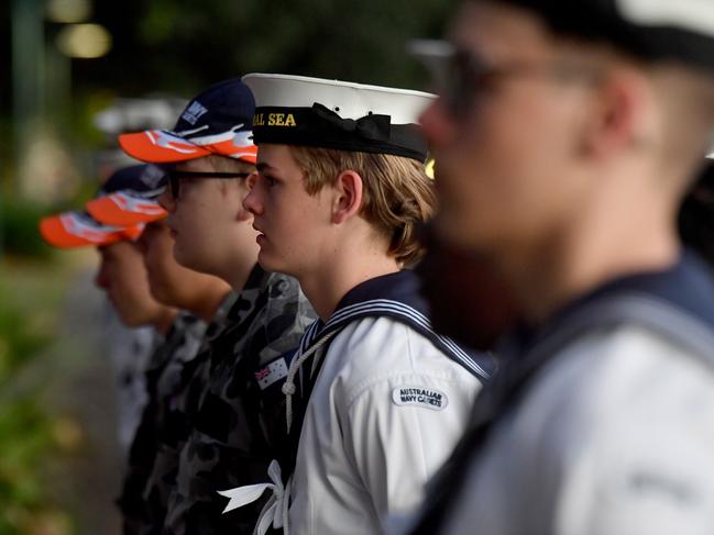 Dawn Service at Anzac Park for 83rd commemoration of Battle of Coral Sea. Cadets from TS Coral Sea. Picture: Evan Morgan