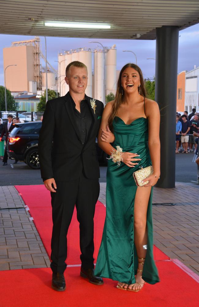 Toowoomba school formals. At the 2023 St Ursula's College formal is graduate Angela Wust with her partner Lane Eastwell. Picture: Rhylea Millar