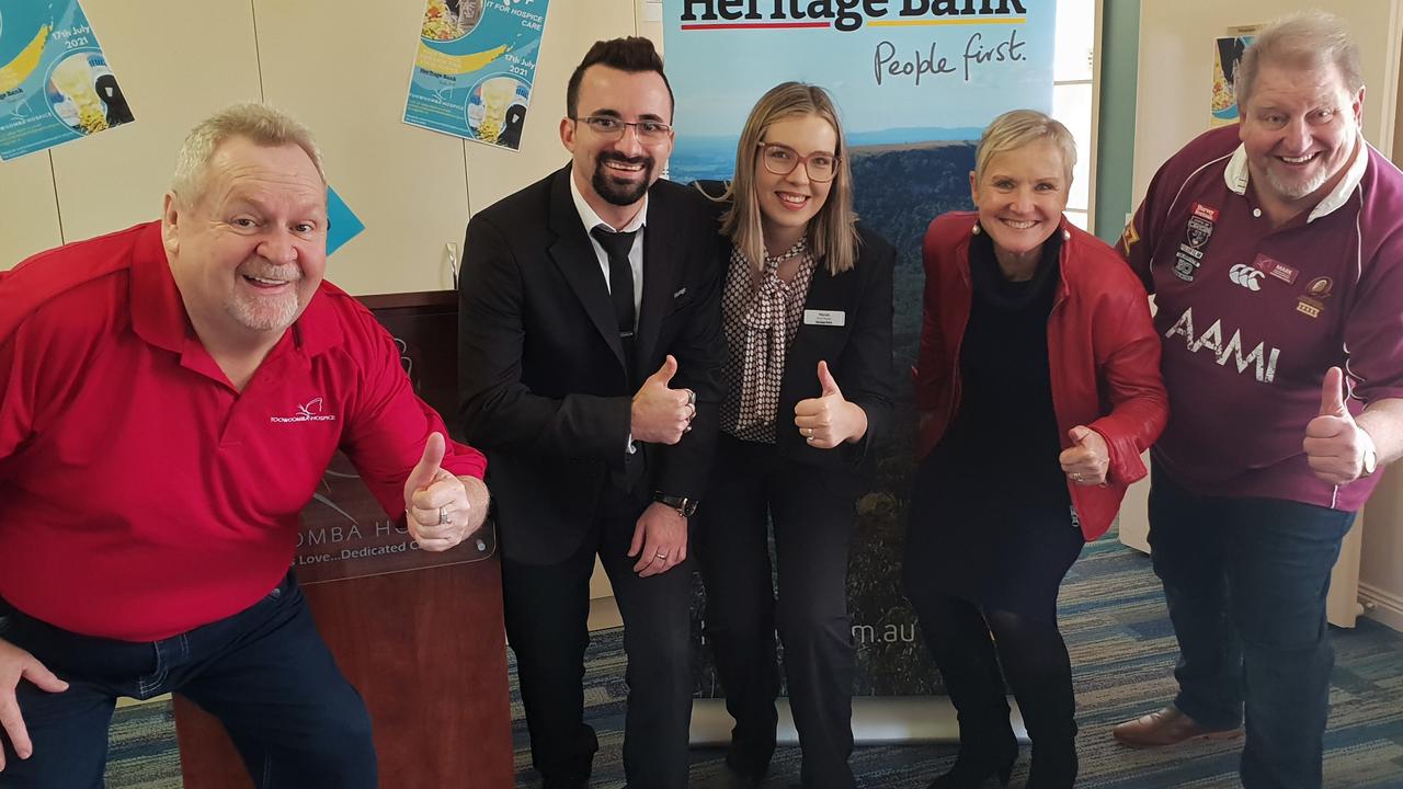 Getting ready for this year's 'Hoof it for Hospice Care at the recent launch is (from left) Toowoomba Hospice Management Committee Member Ray Pern, Heritage Bank Oakey Branch Manager Oscar Neale, Heritage Bank Area Branch Manager Mariah Ballin, Heritage Bank Community and Sponsorship Manager Jan Johnson and Hospice Fundraising Manager Mark Munro.