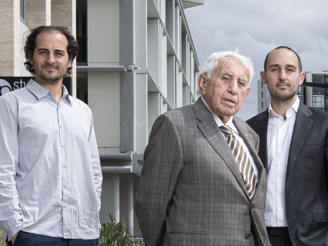 THE AUSTRALIAN.  Portrait of Developer Harry Triguboff and his grandsons Daniel and Ariel for a story by John Stensholt.   Pic taken at one of his development sites in Roseberry Sydney.  Pic by Nic Walker.  Date 13th September 2022.
