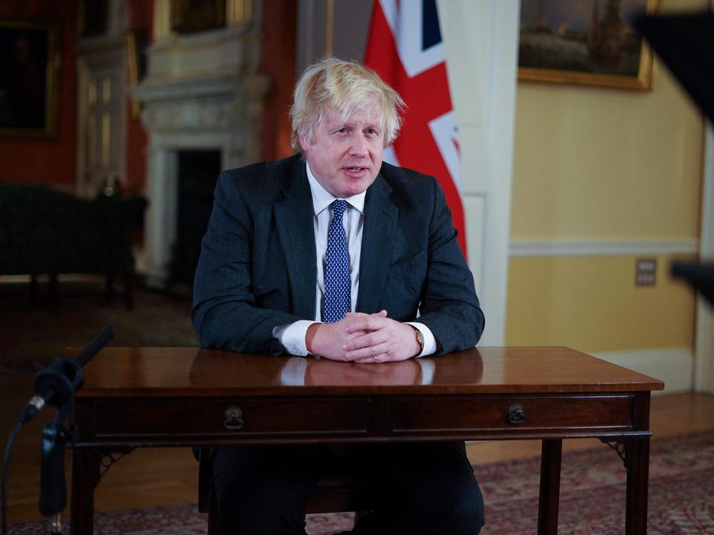 Britain's Prime Minister Boris Johnson updates the nation on the Covid-19 booster vaccine program to stop the spread of the Omicron coronavirus variant. Picture: AFP