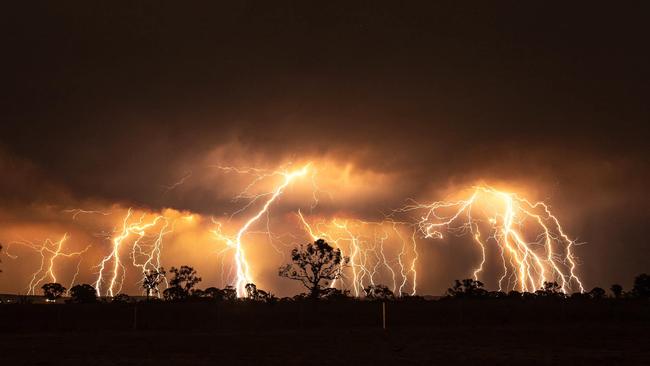 A picture taken over a four-minute period shows some of the lightning that pounded the Western Downs overnight. Picture: My Australia Down Under