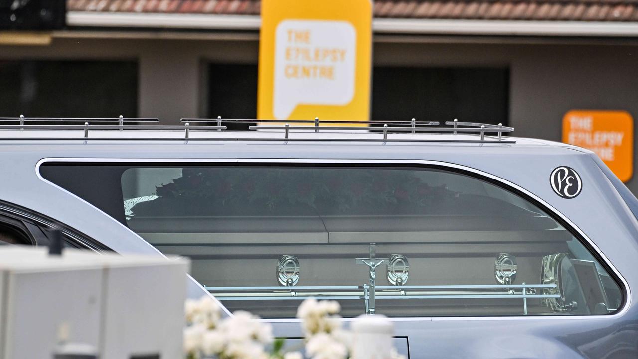 Mr Loprete’s hearse parked outside Peter Elberg Funeral Home’s Walter Loxton Chapel. Picture: NewsWire