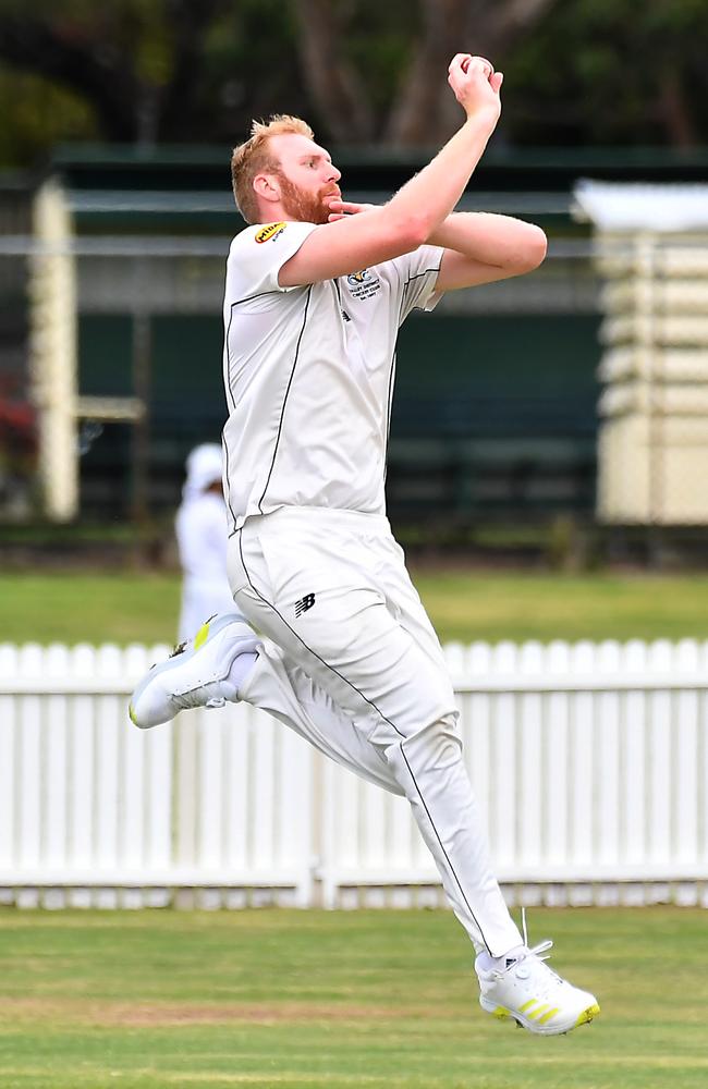 Outwing bowler Benji Floros in action from the Valley v Wests local derby. Picture, John Gass