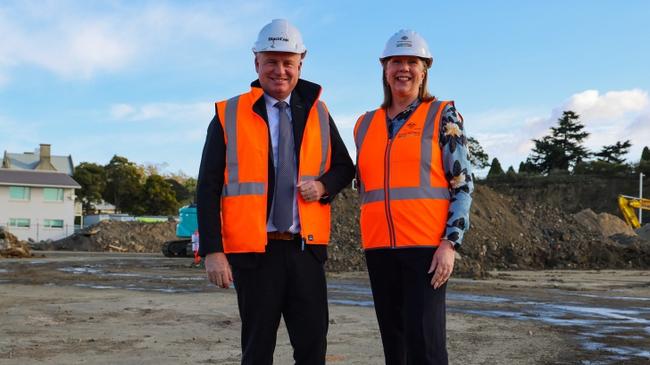 Premier Jeremy Rockliff with federal Infrastructure, Transport, Regional Development and Local Government Minister Catherine King at Macquarie Point. A formal application for the redevelopment of Macquarie Point has been lodged with the Tasmanian Planning Commission. Picture: Supplied