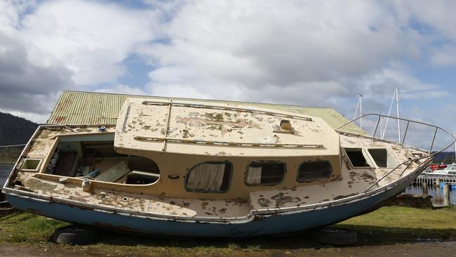 The Little Blue Boat that was an icon on the Montrose Bay foreshore has been rescued for restoration by the Wooden Boat Centre at Franklin with the aim to take part in the 2025 Australian Wooden Boat Festival in Hobart. Picture: Nikki Davis-Jones