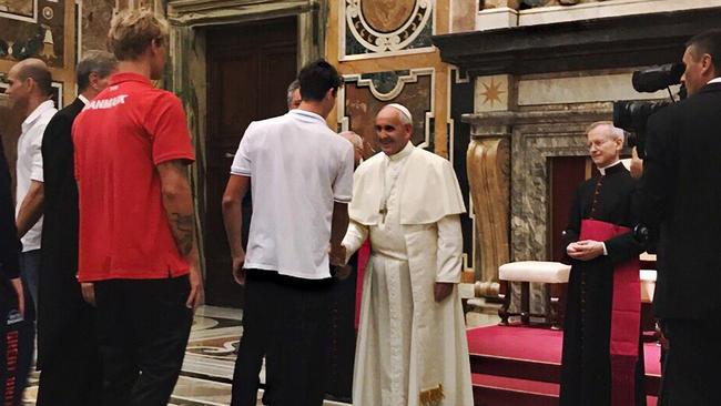 National 100m freestyle champion Cameron McEvoy tweeted this picture after meeting the Pope in Rome yesterday, where McEvoy is competing at the Sette Colli Trophy meet.