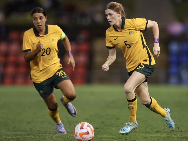 Cortnee Vine (R) dribbles the ball against Jamaica. Picture: Cameron Spencer/Getty Images