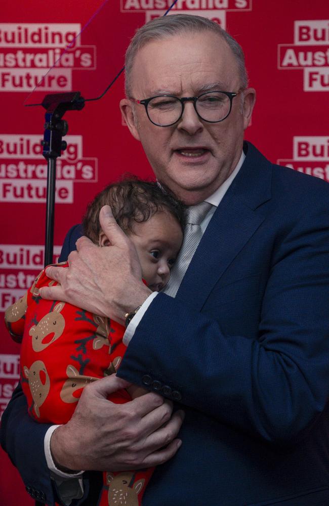 Prime Minister Anthony Albanese holds baby Maisie. Picture: NewsWire / Glenn Campbell