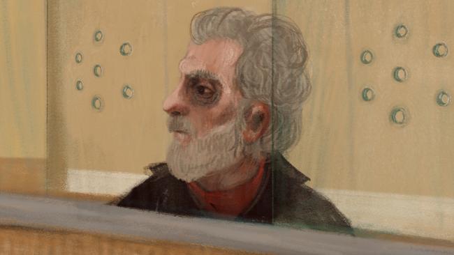 A court sketch of Perry Kouroumblis, the suspect in the Easey Street murders. Picture: Anita Lester