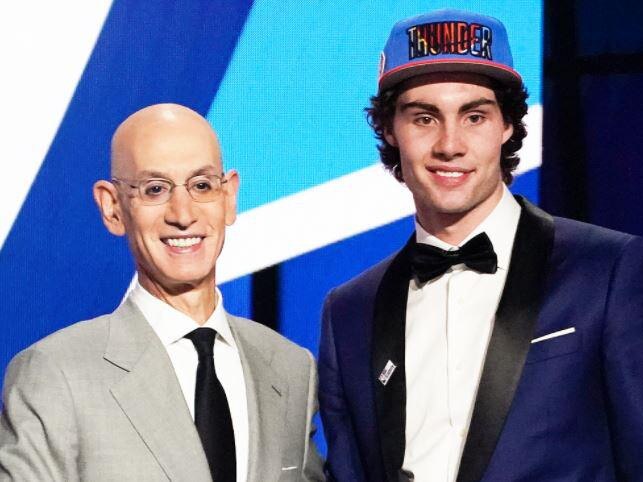 NBA Commissioner Adam Silver and Aussie NBA draftee Josh Giddey.
