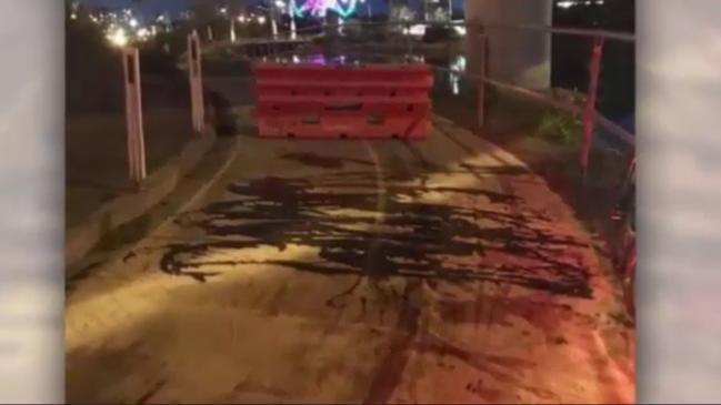 Cyclist chips front teeth in deliberate oil trap on Melbourne bike path