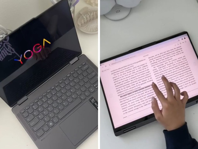 Lenovo slashes $1480 off Yoga 7i 2-in-1 laptop and tablet. Picture: TikTok/@beckymaelee.