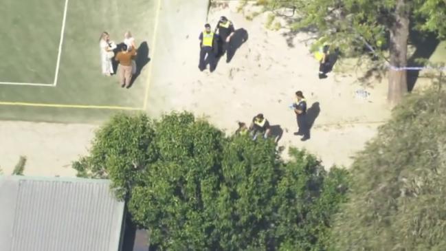 Seven News screen grabs at Auburn South Primary School in Hawthorn East where a car has driven into the school.