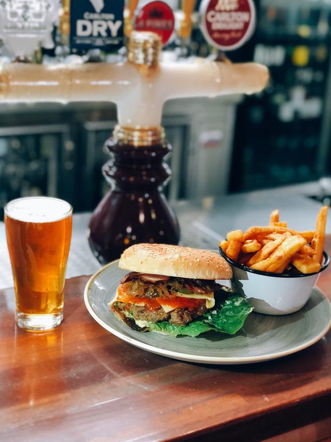 Dalrose Farm beef burger at the Grand Terminus Hotel, Bairnsdale. Picture: Grand Terminus Hotel