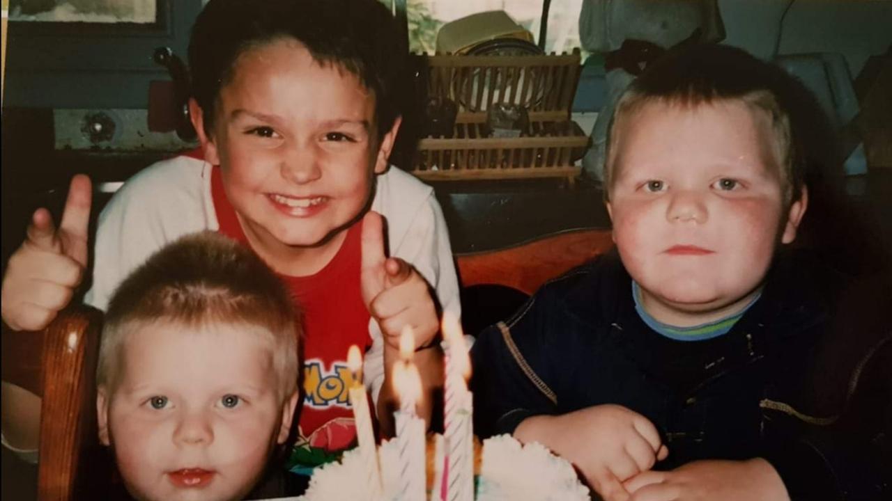 James Hazzard (right) with his brothers Justin (left) and Andrew Hazzard (middle) when they were children. Picture: Supplied by family