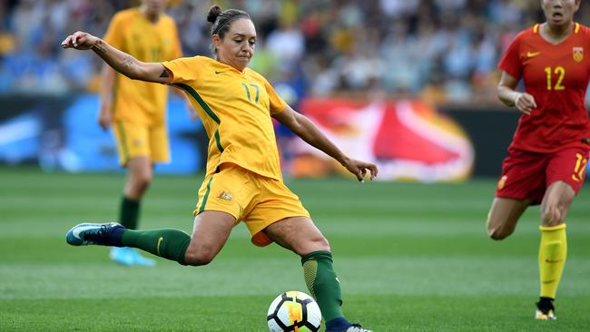 Kyah Simon has been a mainstay of Matildas teams for years — before injury intervened. Picture: AAP