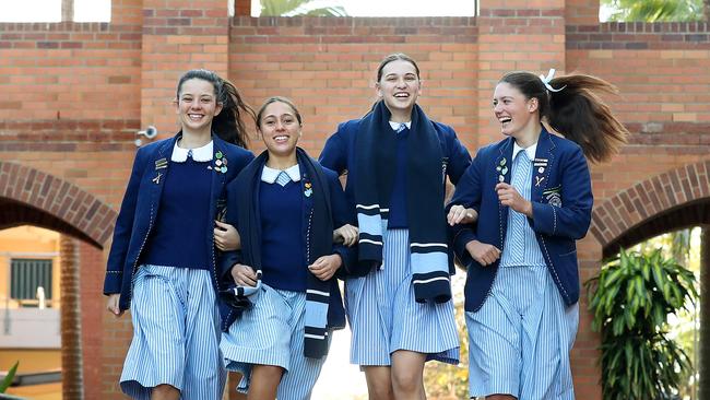 Stuartholme 2020 seniors Grace Gaston, Sithara-Anne French, Sophie Bauman, and Sophie Marriott. The school worked hard to keep fee rises low. Picture: Liam Kidston