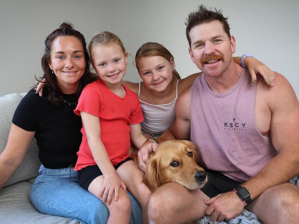 The Smiths, Marcus and Emma, with Lakey, 6 and Scout, 8, have a common Victorian surname. Picture: David Caird