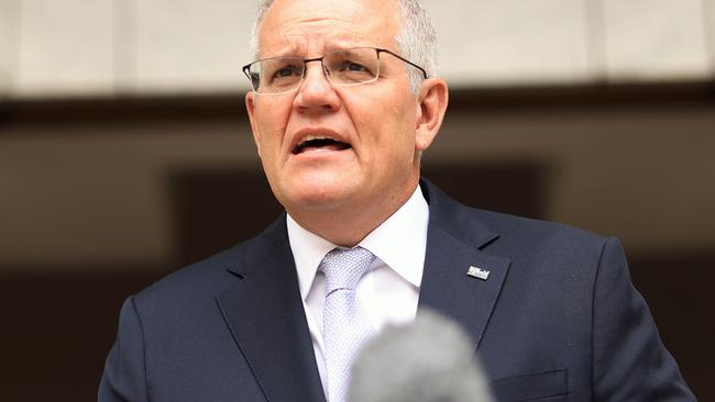 Prime Minister Scott Morrison holds a press conference in the Prime Minister's Courtyard in Canberra. Picture: NCA NewsWire / Gary Ramage