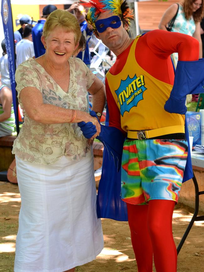 Ms Rosenberg with “Ramsay”, the Activate Ramsay Place mascot at a council event. Picture: Sara Oliphant