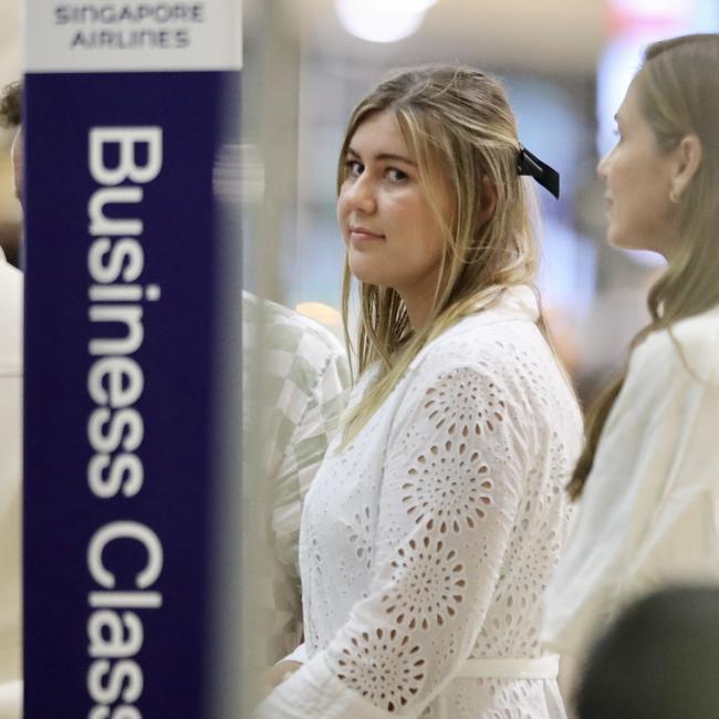 Brittany Higgins departs Brisbane international Airport bound for France. Picture: Backgrid/news.com.au