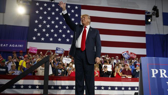 Donald Trump arrives at Olentangy Orange High School, Ohio. Picture: AP