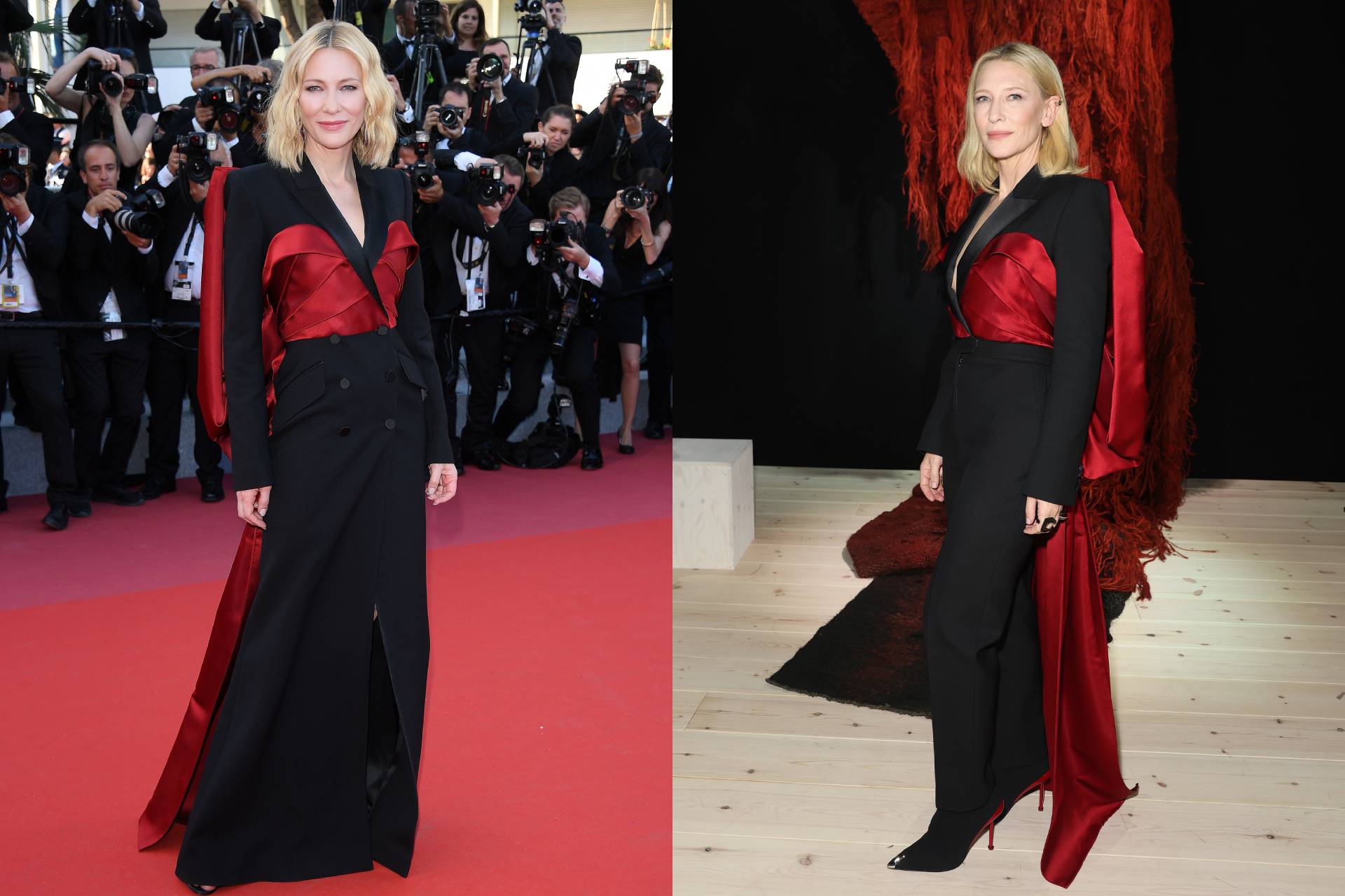 <p><b>Alexander McQueen at the 2018 Cannes Film Festival and the 2023 Alexander McQueen spring/summer 24 show&nbsp;</b></p><p>Ever the Alexander McQueen fan, Blanchett pulled out this look she&rsquo;d originally worn at Cannes Film Festival in 2018 for Sarah Burton&rsquo;s final show for the brand.</p>