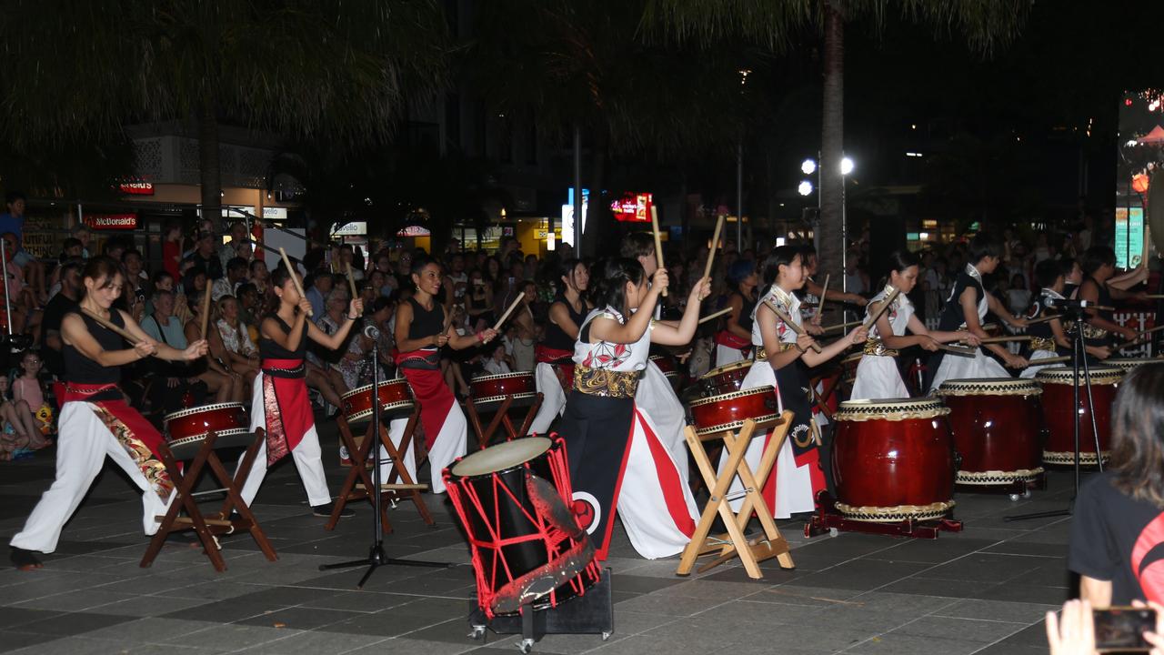 Traditional Chinese drummers performed on the last night of Chinese New Year festivities in Cairns. Picture: Kate Stephenson