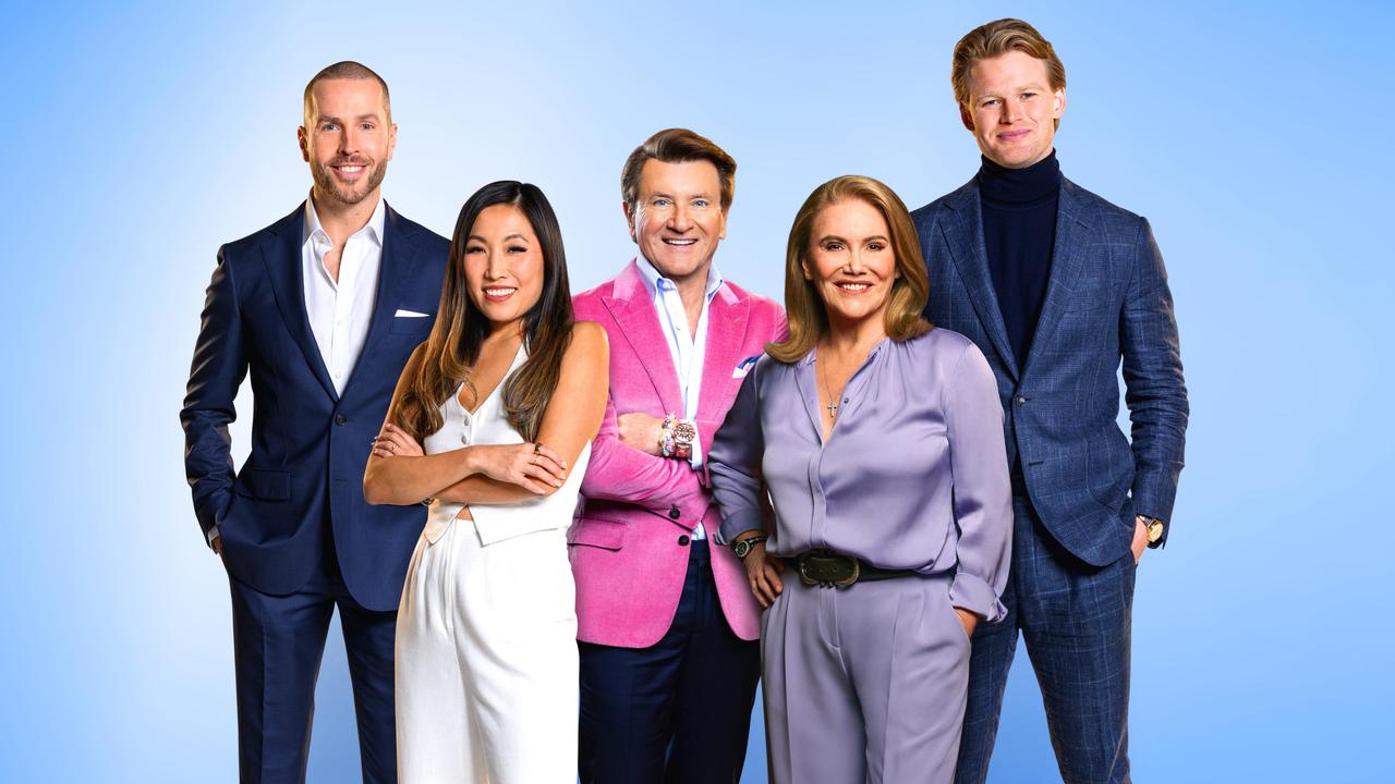 Shark Tank investors Nick Bell, Jane Lu, Robert Herjavec, Maxine Horne and Davie Fogarty.