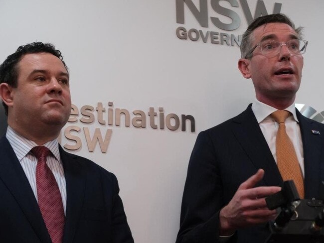 Under-fire Trade Minister Stuart Ayres with the Premier in Mumbai this week. Picture: James O’Doherty.